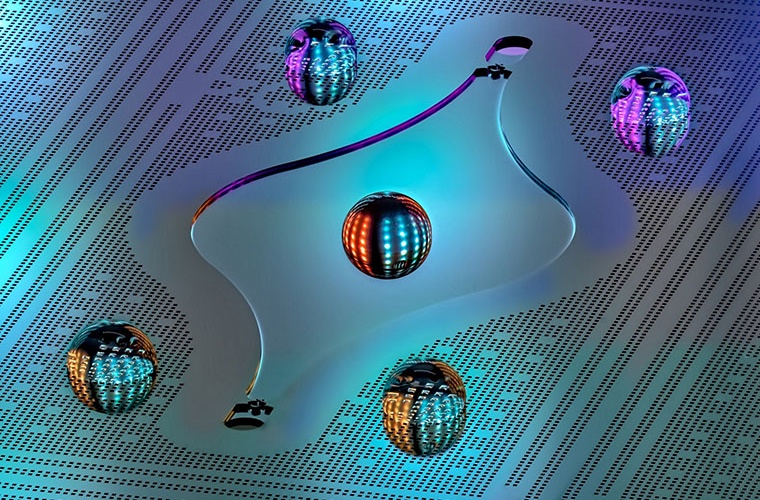 Das preisgekrönte Foto von fünf winzigen Wassertropfen auf einem Siliziumwafer