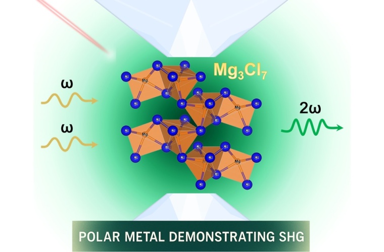 Mg₃Cl₇ wurde in einer laserbeheizten Diamantstempelzelle unter hohem Druck und hoher Temperatur synthetisiert und als polares Metall identifiziert, das eine Sekundärharmonische Generation (SHG) zeigt.