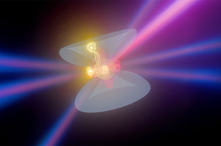 Künstlerische Darstellung der Röntgen-Vierwellenmischung – ein Verfahren, das zeigt, wie Elektronen miteinander oder mit ihrer Umgebung wechselwirken.  © Noah Wach