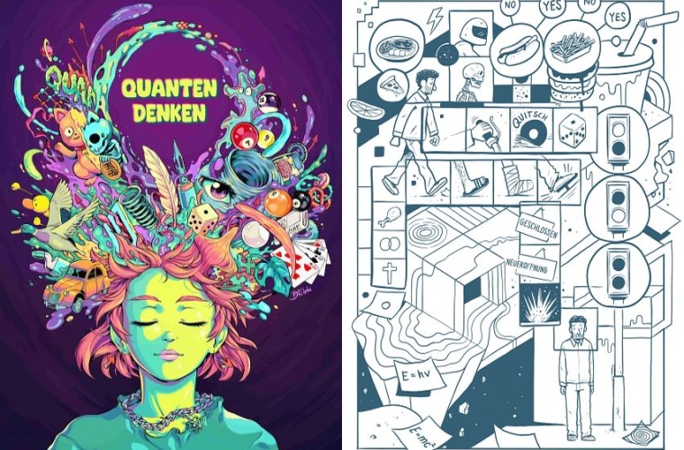 Kapitelcover „Quanten Denken“ und der Comic „Superposition“ von Hamed...