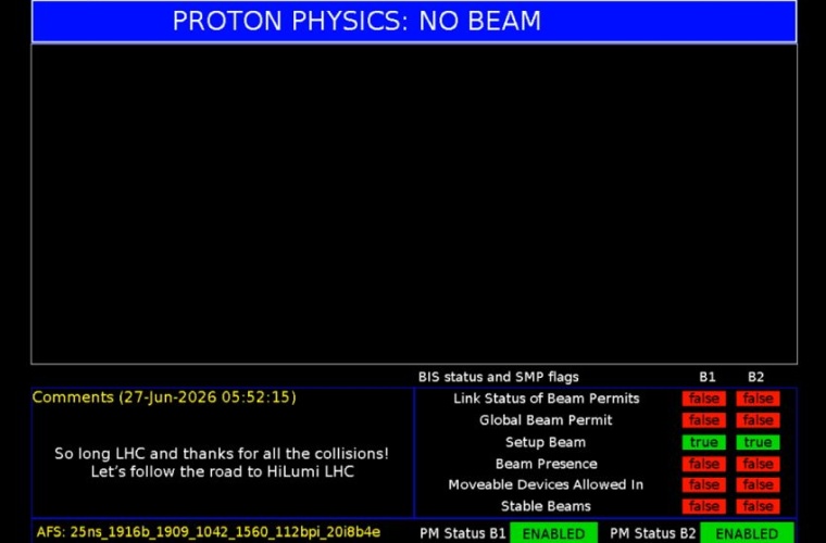 Mit einem leeren Bildschirm samt launigen Gruß verabschiedet sich der LHC in...