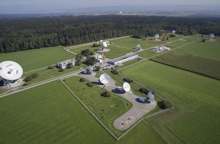Luftbildaufnahme der Satellitenbodenstation des Nationalen Raumfahrtkontrollzentrums (GSOC) des DLR