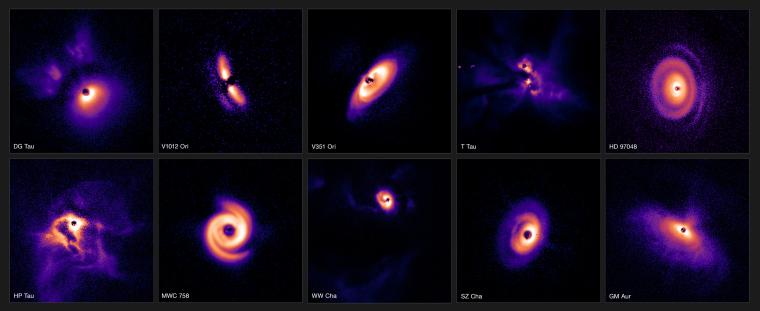 Abb.: Auswahl von planetenbildenden Scheiben in drei Wolken der Milchstraße.