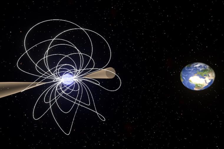 Abb.: Künstlerische Darstellung eines präzedierenden Magnetars mit...