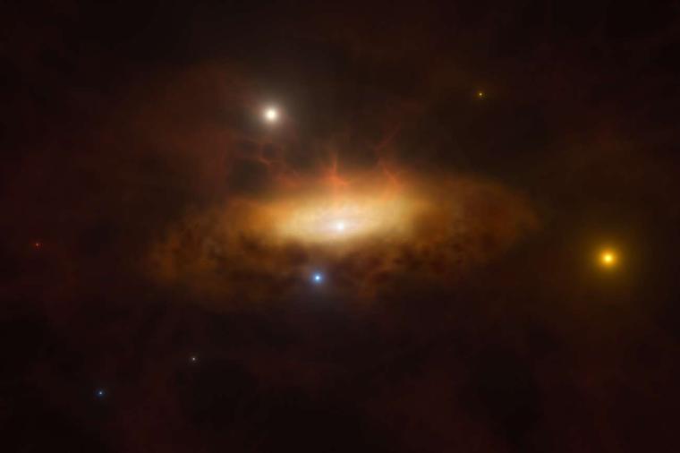 Abb.: Künstlerische Darstellung des Aufleuchtens der Galaxie SDSS1335+0728.