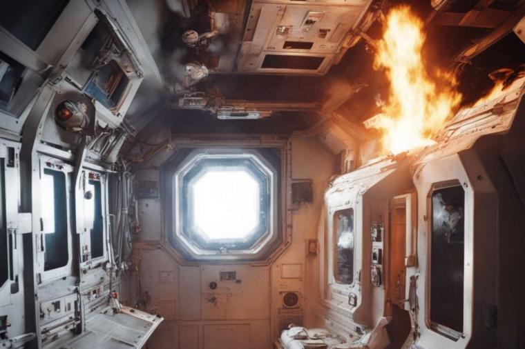Abb.: Feuer auf einem Raumfahrzeug (KI-generiertes Bild).