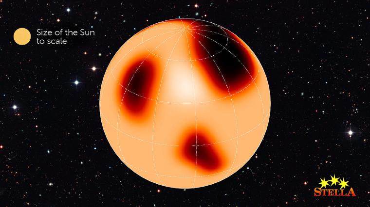 Abb.: Bild der Oberfläche des Riesenstern XX Trianguli. Die Größe der Sonne...