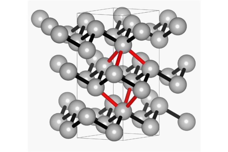 Abb.: Schematische Darstellung der Kristallstruktur von Antimon in seiner...