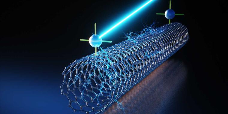 Abb.: Ein Nanoröhrchen aus Kohlenstoff, eine Schicht Titandioxid und ein...