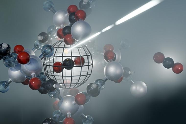 Abb.: Künstlerische Darstellung des CO2-Einfangs aus einem mit Feuchtigkeit...