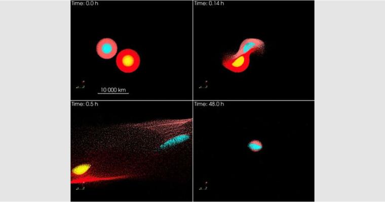 Visualisierung der Simulation: Der Proto-Merkur wird durch ein rosafarbenes...
