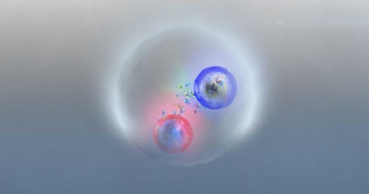 Künstlerische Darstellung der kurzlebigen Vereinigung eines Top-Quarks und...