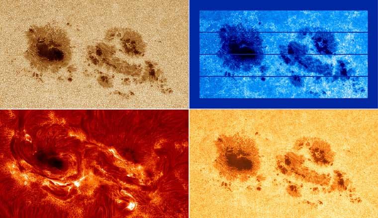 Mosaikbilder von GREGOR-Beobachtungen in verschiedenen Wellenlängenbereichen,...