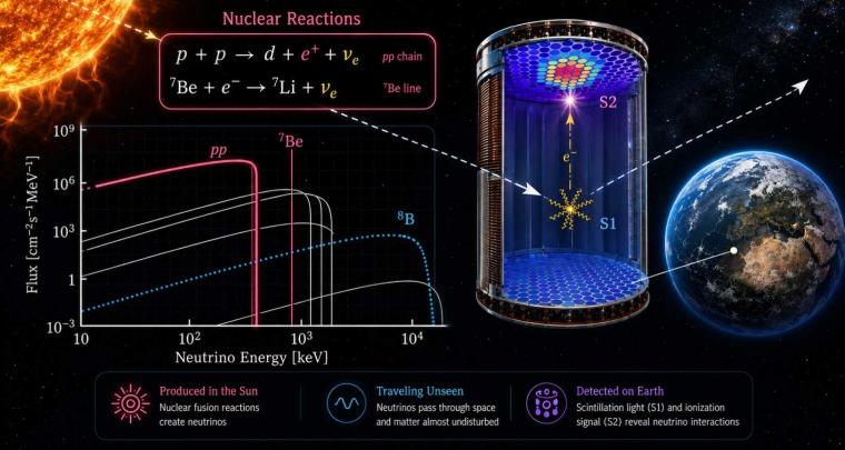 Grafik zur Darstellung der verschiedenen Neutrino-erzeugenden Reaktionen in der...