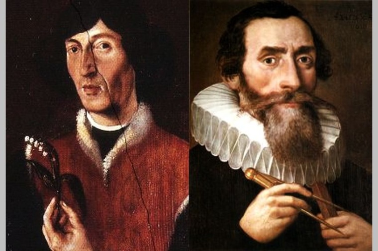 Die Werke von Nikolaus Copernicus (Porträt aus dem Straßburger Münster) und...