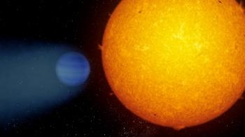 Abb.: Künstlerische Impression des Exoplaneten WASP-69b vor seinem...