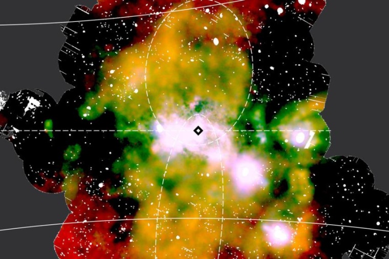 Abb.: Falschfarbenbild der Röntgenemission aus dem Zentrum der Milchstraße....