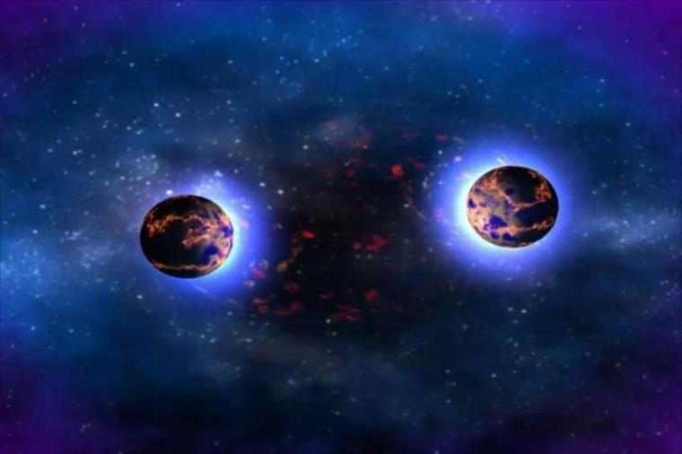 Abb.: Neutronensterne auf Kollisionskurs. (Bild: NASA)