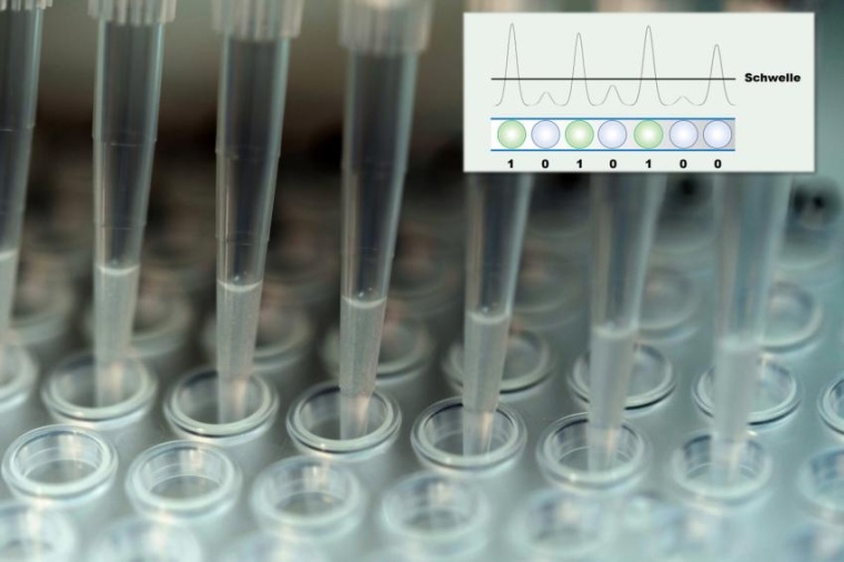 Abb.: Multipipette beim Befüllen einer Multi­well-Platte. Kleine Grafik:...