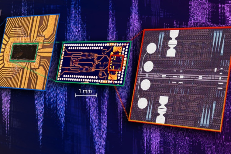 Abb.: In einem kompakten Chip sind erstmals schnellste elek­tronische und...