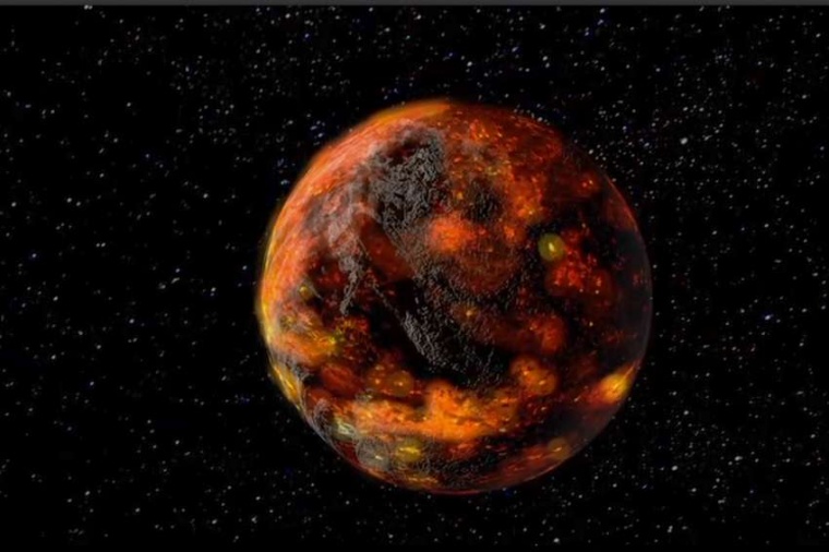 Abb.: Magmaozean und erste Gesteinskruste auf dem Mond. (Bild: GSFC, NASA)