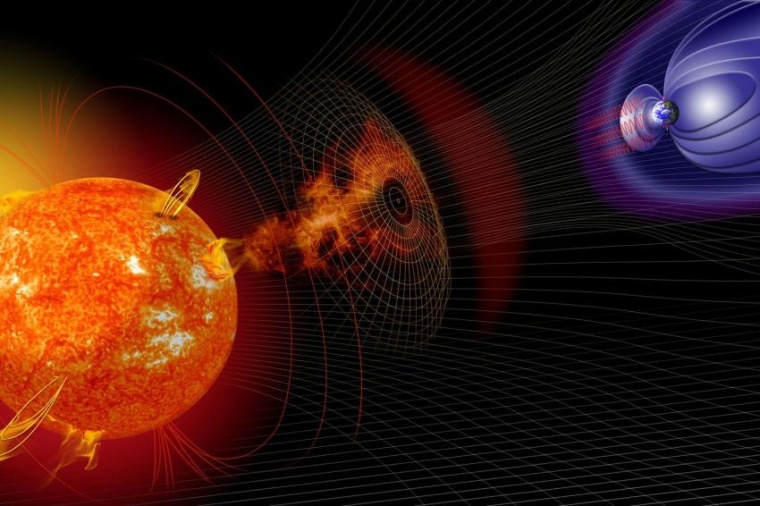 Abb.: Das Weltraum­wetter beeinflusst das Magnet­feld der Erde. (Bild: NASA)