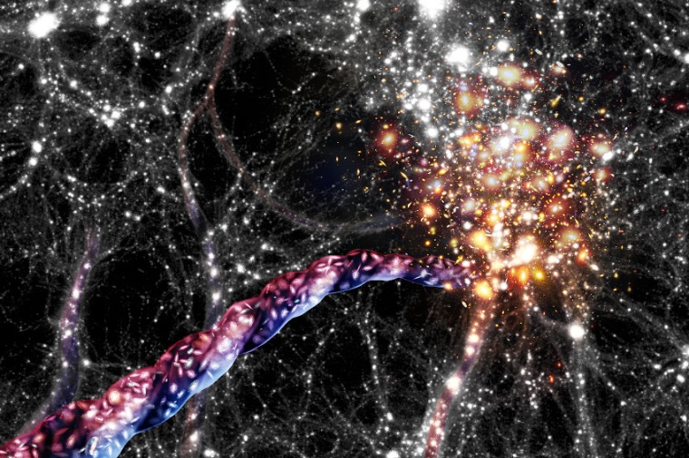 Abb.: Illustration der kos­mischen Filamente: Riesige Brücken aus Galaxien...