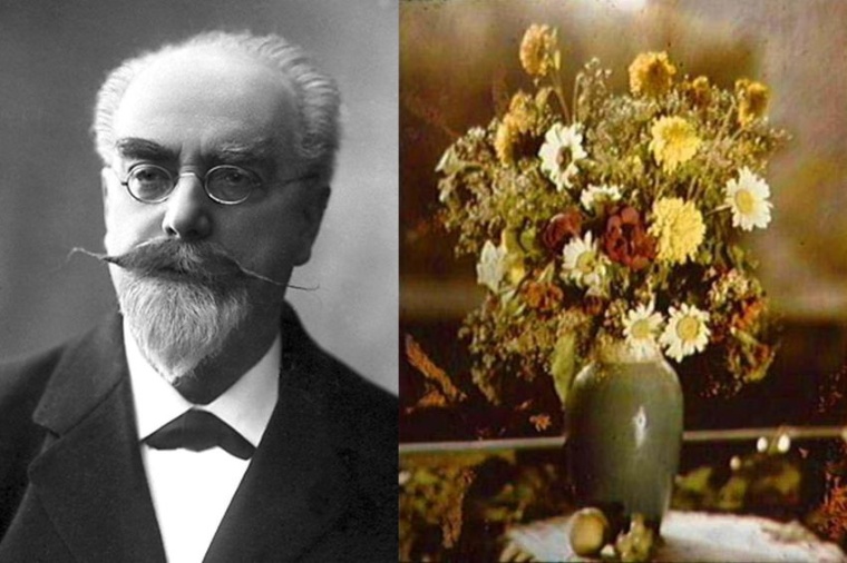 Gabriel Lippmann (1845 - 1921) und ein Foto, das er mit seinem entwickelten...
