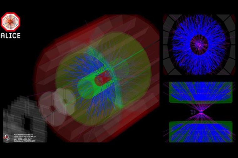 Abb.: Der ALICE-Detektor zeichnet unter anderem die Spuren der...