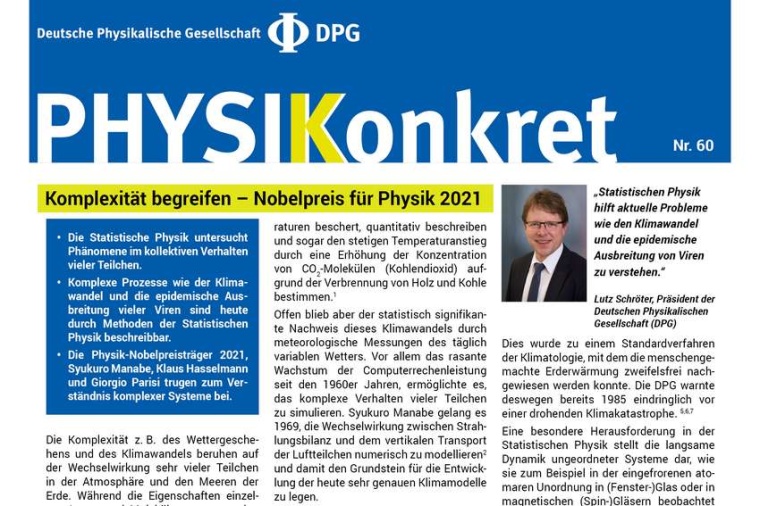 Abb.: Titelseite des aktuellen Fakten­blatts Physik­konkret der DPG.