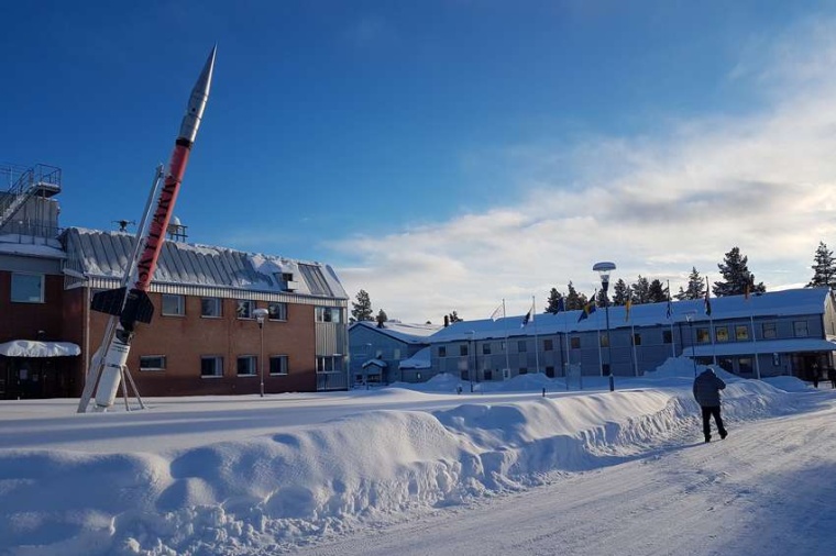 Abb.: Raketen­start­feld in der Schnee­land­schaft an der Esrange-Station...