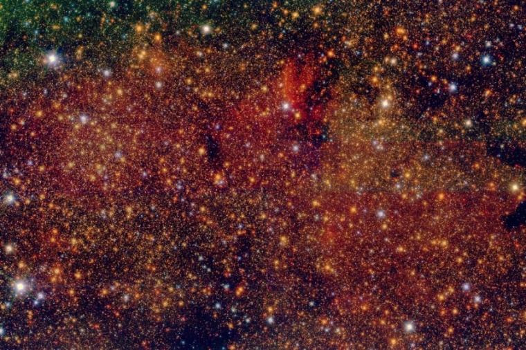 Abb.: Falschfarbenbild der Region Sagittarius B1. Anhand der Daten, die diesem...