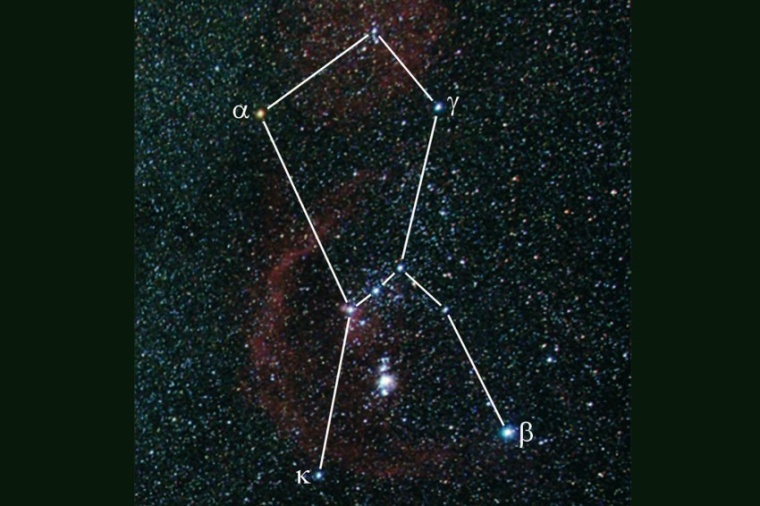 Abb.: Das Sternbild Orion, Beteigeuze ist mit Alpha markiert. (Bild: M....