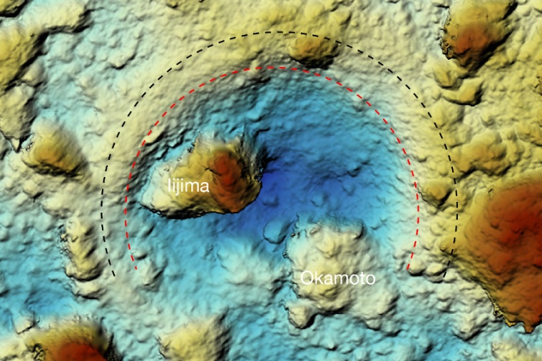 Abb.: Krater nach dem Einschlag auf der Oberfläche des Asteroiden Ryugu....