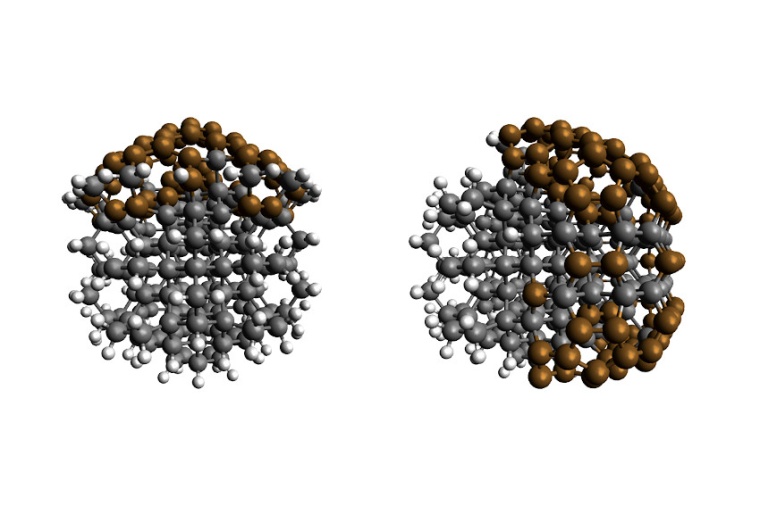 Abb.: Illustration von zwei Nanodiamant-Materialien mit unterschiedlichen...
