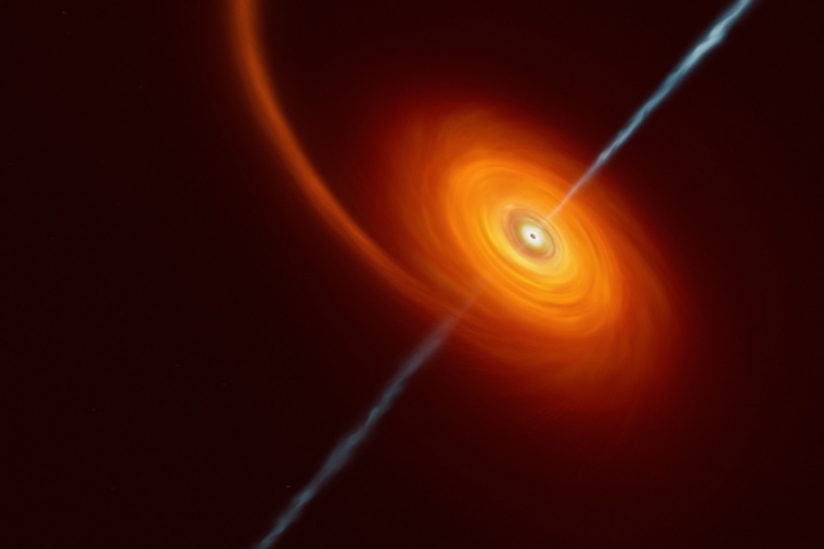 Abb.: Künstlerische Darstellung eines schwarzen Lochs, das einen Stern...
