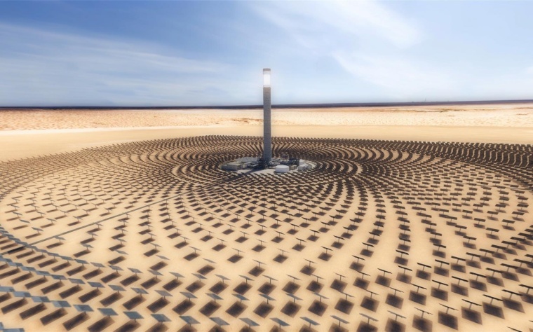 Abb.: Solarthermisches Turm-Kraftwerk NOORo III in Marokko. (Bild: SENER)