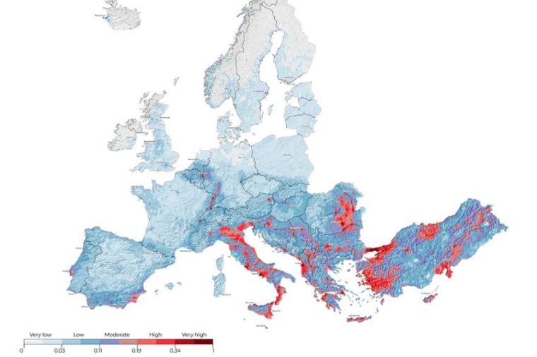Abb.: Risiko für Erdbeben in Europa. (Bild: Artemis Project; CC-BY)