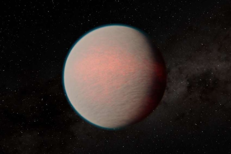 Abb.: Künst­lerische Dar­stel­lung des Exo­planeten GJ 1214 b, die auf den...