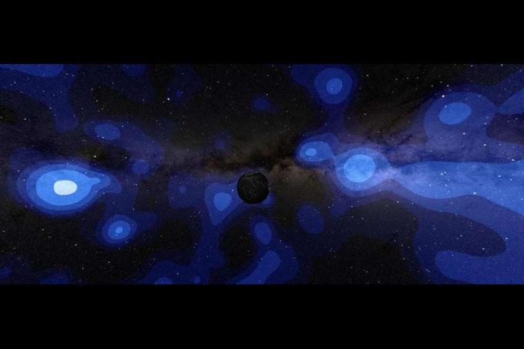 Abb.: Neutrinos aus der Milch­straße: Helle Bereiche sym­bo­li­sieren...