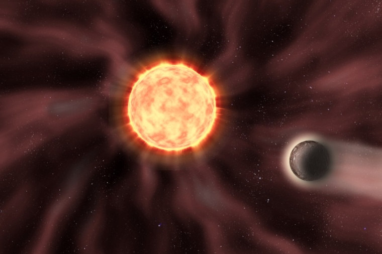 Abb.: Illustration eines Stern-Planeten-Systems, in dem der Sternenwind auf die...