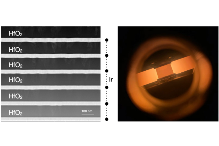 Abb.: Links ist eine elektronenmikroskopische Querschnittsaufnahme des Emitters...