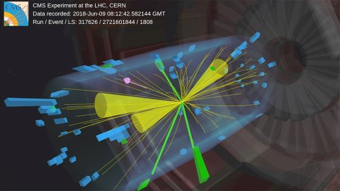 Teilchenkollision gleichzeitig ein top-Quark, ein W- und ein Z-Boson vorkommen – ein sehr seltenes Ereignis. Foto: CMS Collaboration / CERN