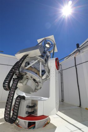 Das PoET-Teleskop auf die Sonne ausgerichtet