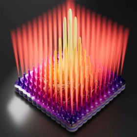 Mit dieser rund 20 μm großen Halb­lei­ter­pro­be ha­ben Würz­bur­ger For­schen­de des Ex­zel­lenz­clus­ters ctd.qmat zum ers­ten Mal die KPZ-Uni­ver­sa­li­tät in Raum und Zeit in ei­nem 2D-Sys­tem nach­ge­wie­sen. (Bild: Jochen Thamm / think-design)