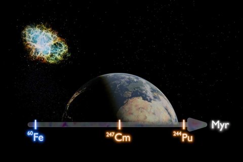 Interstellares Eisen-60, Plutonium-244 und Curium-247 auf der Erde. Der Eintrag des Supernova-Tracers Eisen-60 korreliert nicht mit der Ablagerung der r-Prozess-Isotope Plutonium-244 und Curium-247