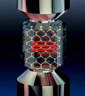 Mechanische Stauchung oder Dehnung kann einen Festkörper auf atomarer Ebene so verformen, dass dabei eine chirale Struktur entsteht.
© Jörg Harms, Zhiyang Zeng (MPSD)