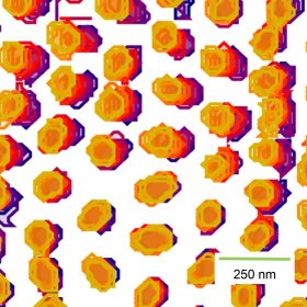 Zeitaufgelöste Röntgenmikroskopie macht die Bewegung und Wechselwirkung antiferromagnetischer Skyrmionen sichtbar. Die farbigen Konturen zeigen aufeinanderfolgende Positionen der Skyrmionen auf der Nanosekundenskala. (Foto/©: Mona Bhukta)