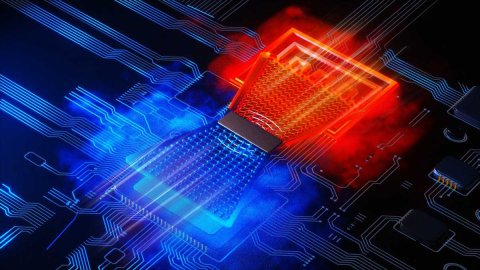 Das neue Kühlsystem verbindet zwei Nickel-Titan-Folien: Eine wärmeaktive Folie erzeugt Bewegung, die eine zweite Folie zur Kälteerzeugung nutzt. (Bild: Concept by Yi-Ting Hsiau and Jingyuan Xu, KIT; visual design by Ella Maru Studio)